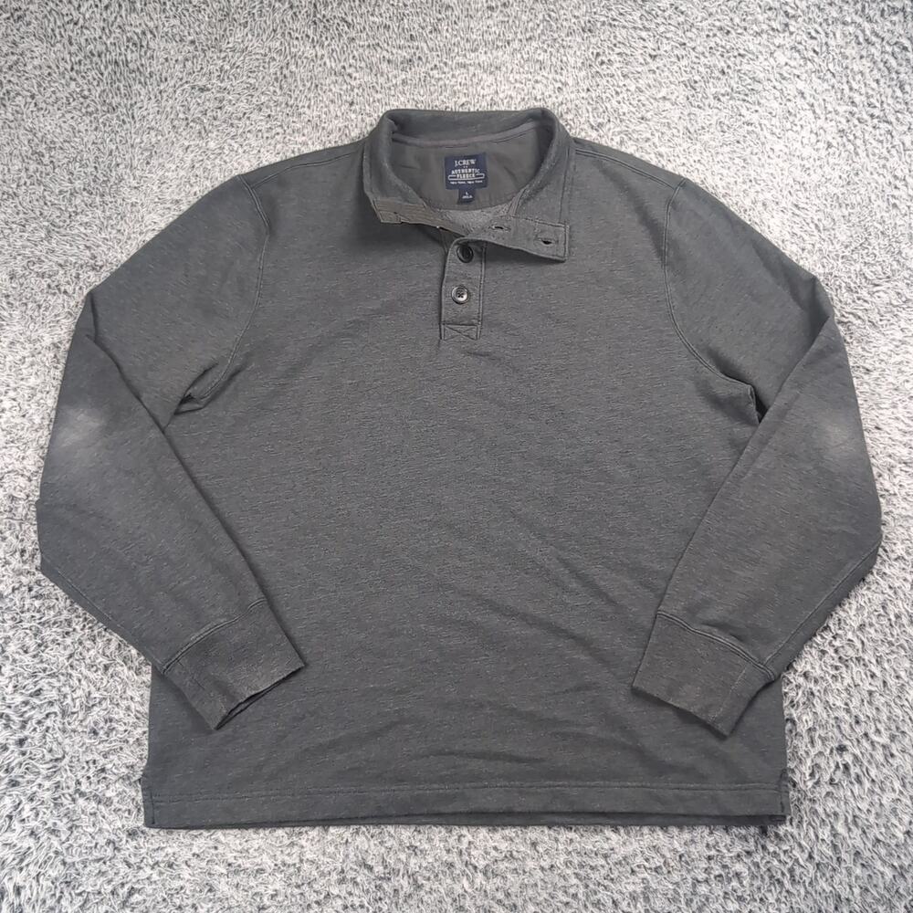 J Crew Sweater Men Large Gray Quarter Button Preppy Casual Layer Preppy Pullover